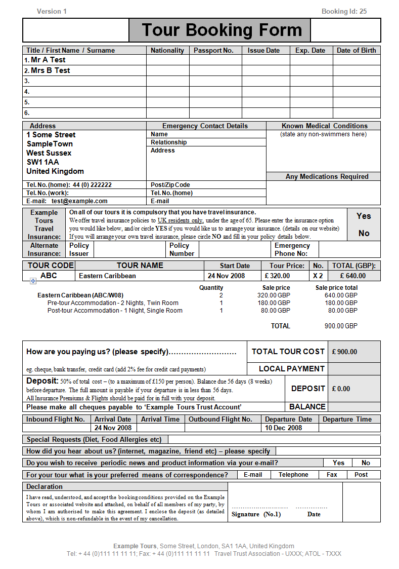 Tour operator documentation templates to download