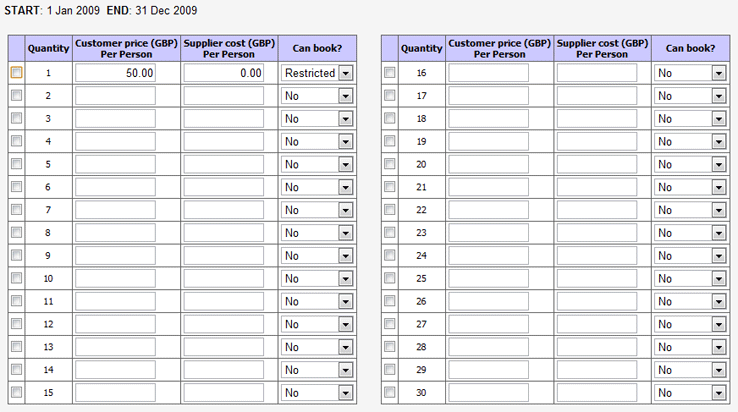 Adjust the pricing table